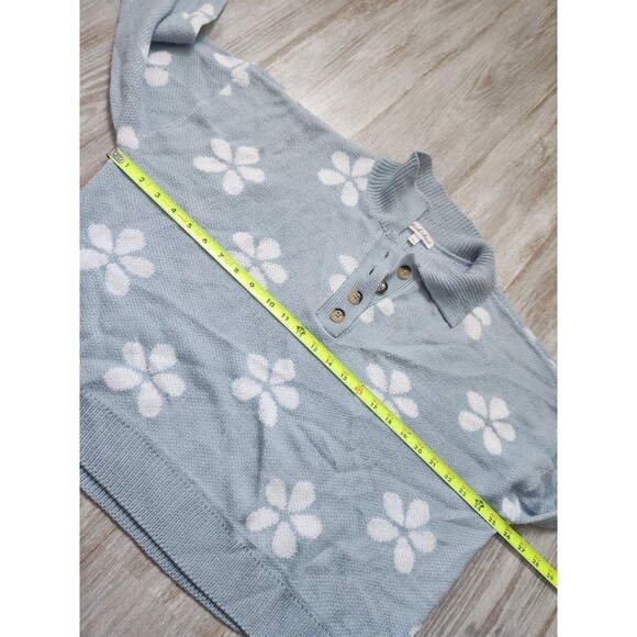 Derek Heart Crop Collared Sweater Blue White Flower 1/4 Button Relaxed Plus 2X - Picture 6 of 8